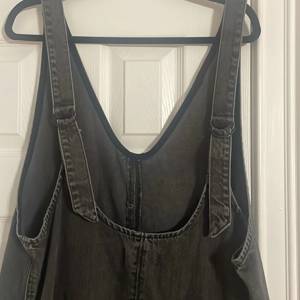 Free People Black Washed Denim Overalls Jumpsuit